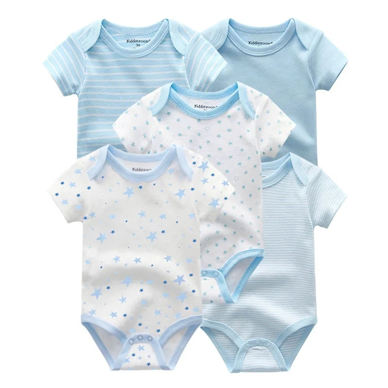 Kiddiezoom Summer 5 Piece Cartoon Bodysuits Set for Infants
