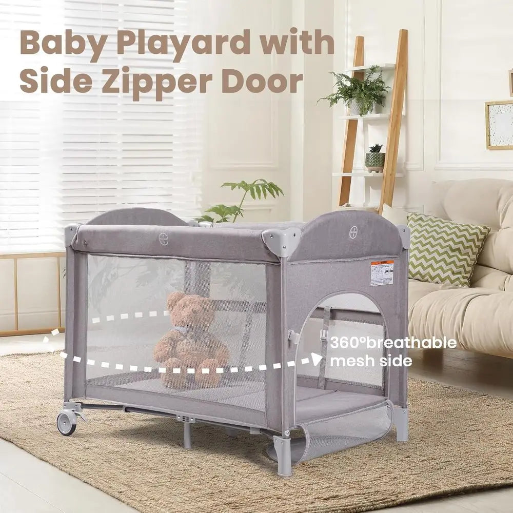 4in1 Portable Crib With Mattress Changer Storage Music Box Bag