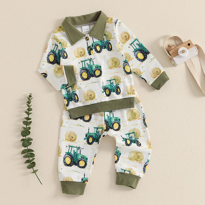Pudcoco Dinosaur Print Two Piece Hooded Sweatshirt Set Toddler Boys