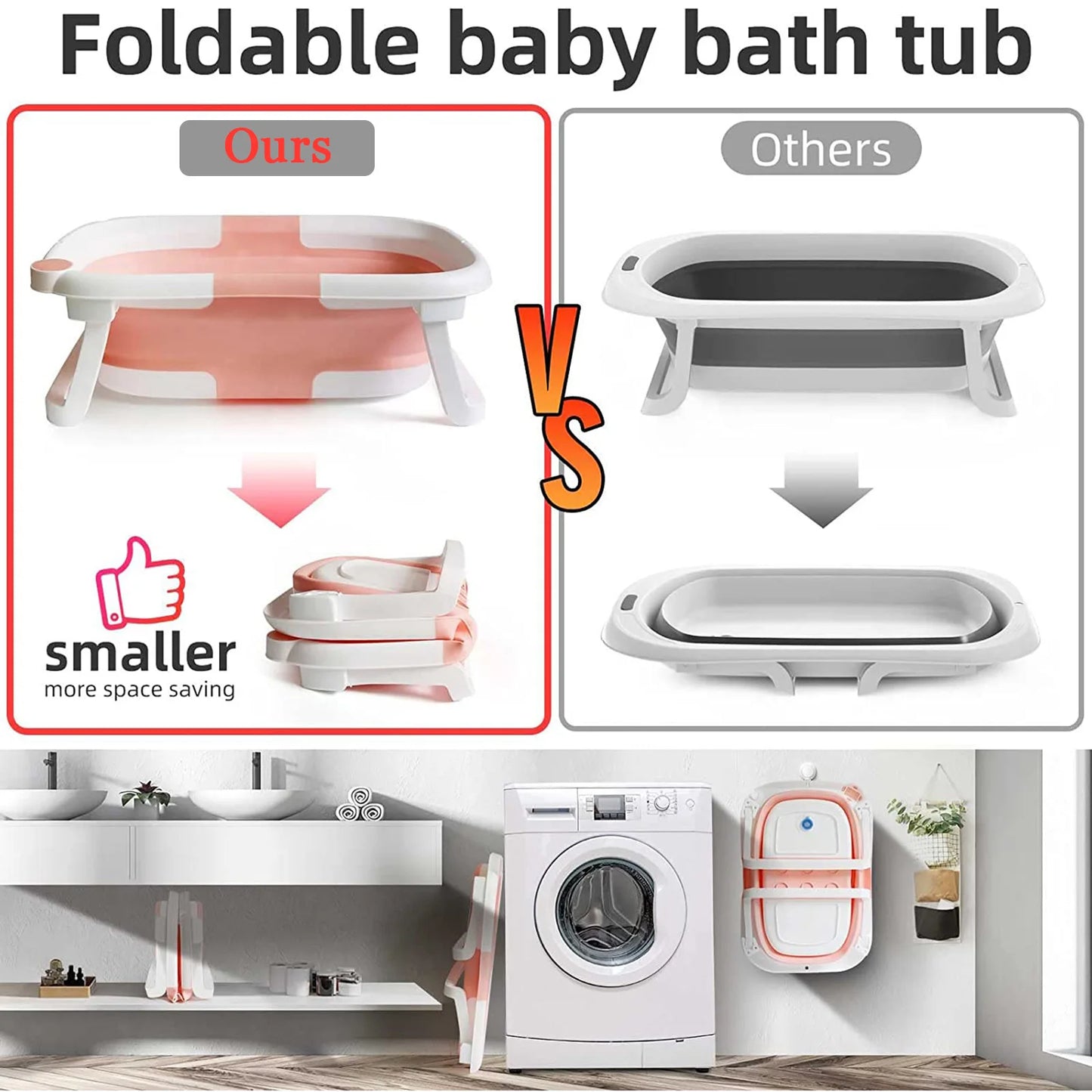 Foldable Baby Bath Tub With Cushion And Thermometer For Toddlers