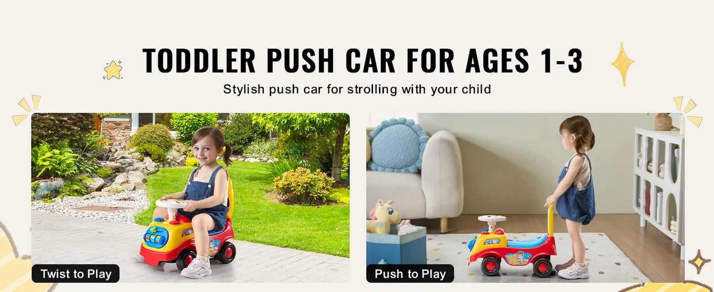 SucceBuy Toddler Ride On Push Car With Music Steering Wheel