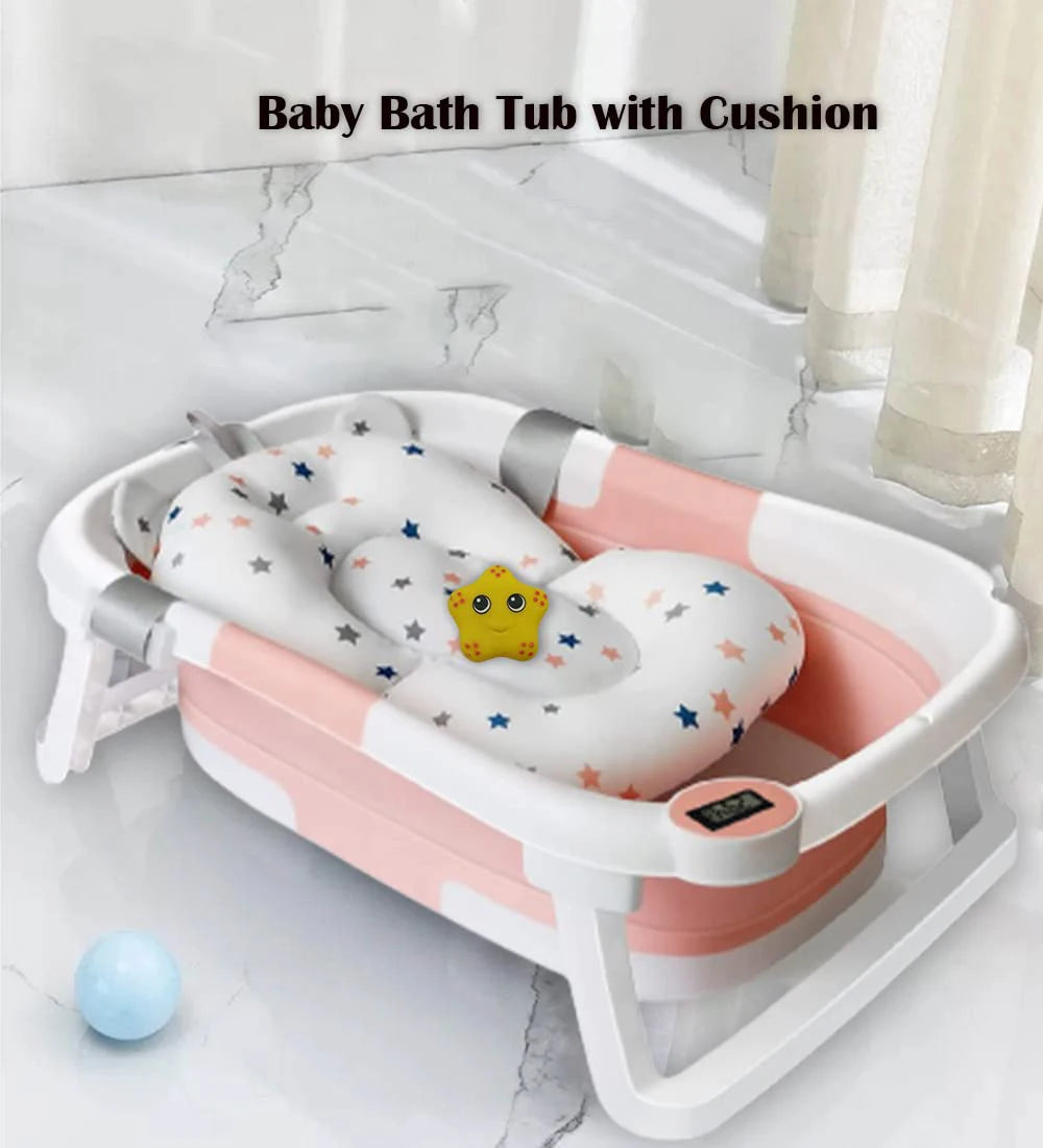 Foldable Baby Bath Tub With Cushion And Thermometer