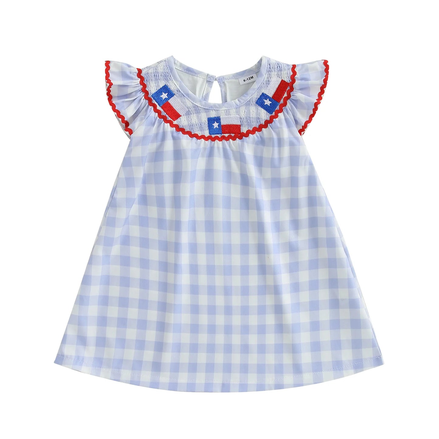Independence Day Toddler Dress Plaid Design With American Flag Embroidery