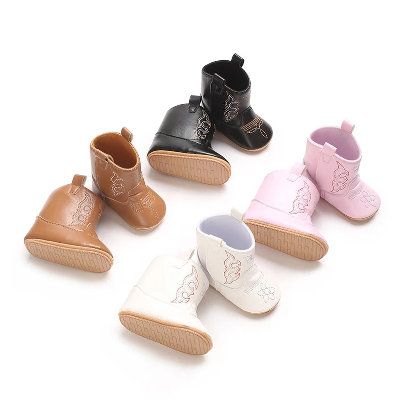 Leather Western Baby Boots Cowboy Booties Soft Sole Non Slip