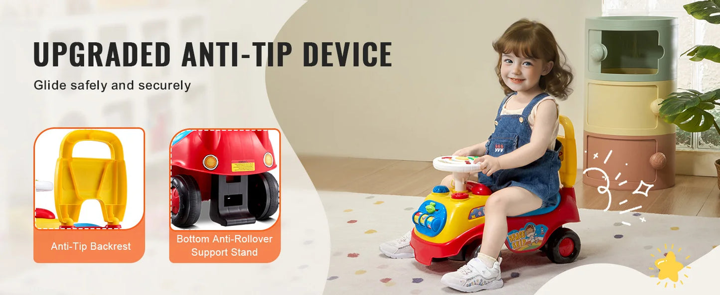 SucceBuy Toddler Ride On Push Car Sit To Stand Toy With Music Steering Wheel