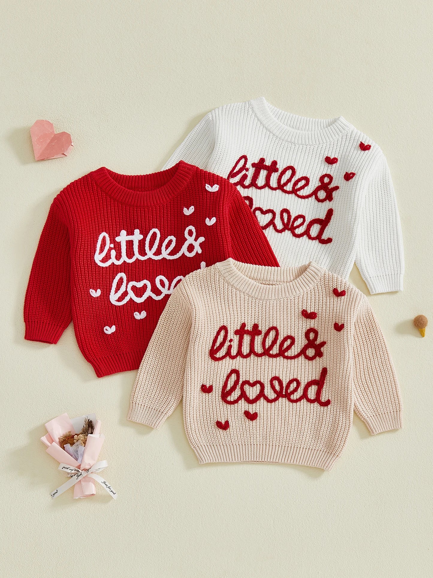 Meihuida Infant Spring Pullover With Embroidered Letters Hearts Crewneck