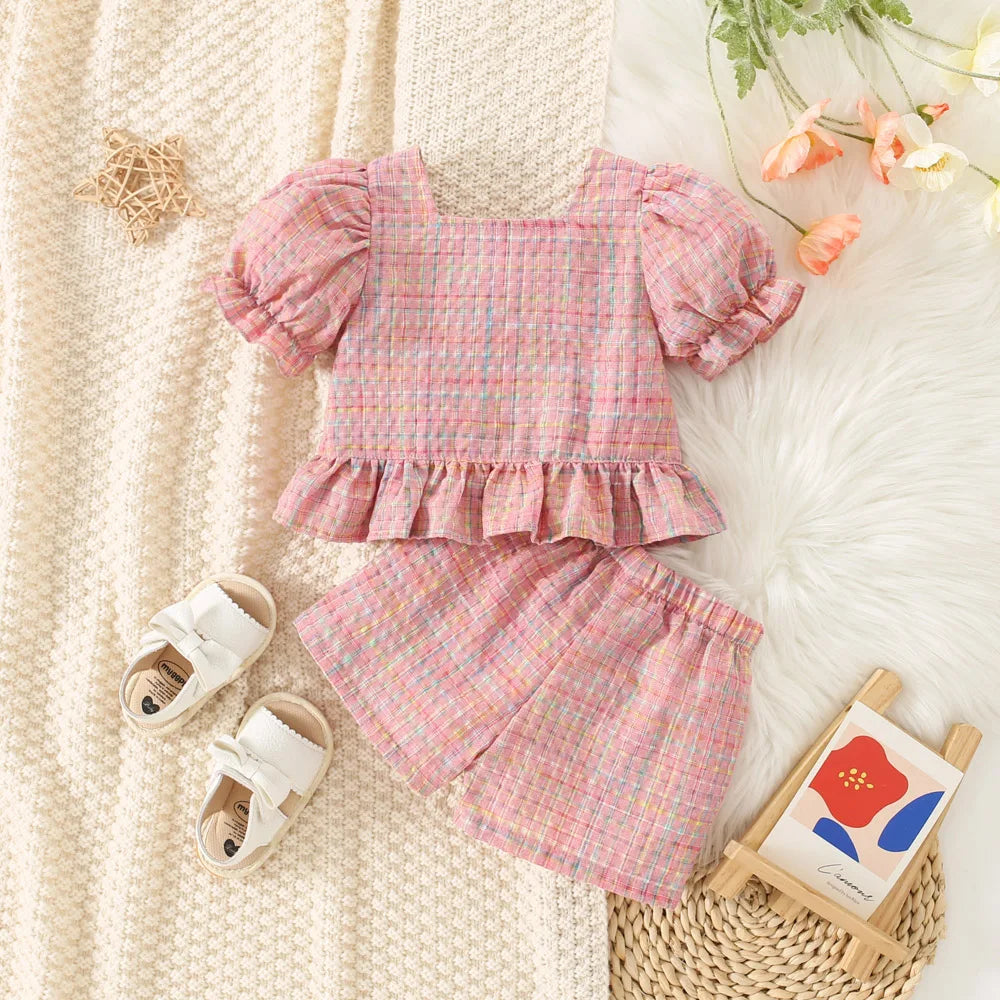 Cotton Bubble Sleeve Top And Shorts Set For Girls Style