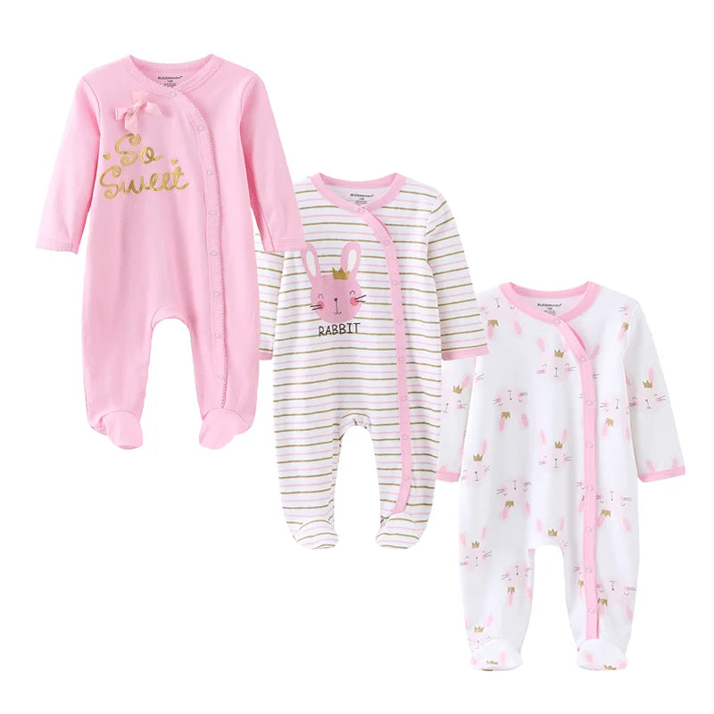 Cotton Baby Romper Footies Set 3 Pieces Unisex All Seasons