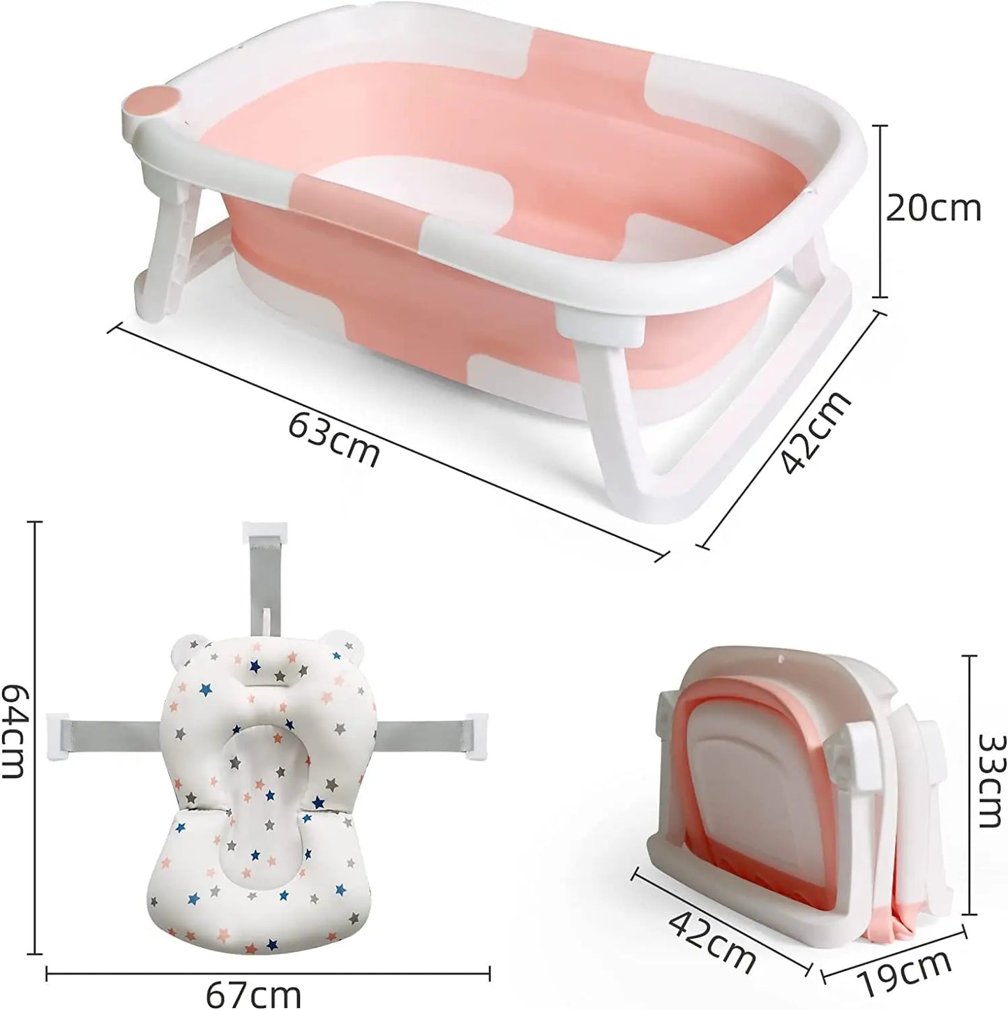 Foldable Baby Bath Tub With Cushion And Thermometer