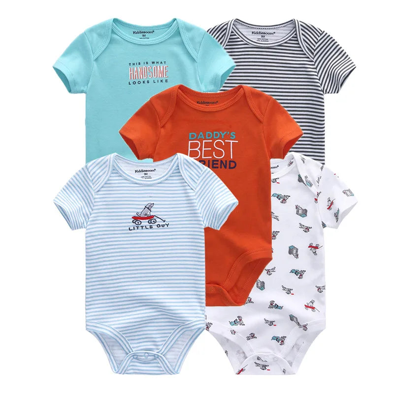 Kiddiezoom Summer 5 Piece Cartoon Bodysuits Set for Infants