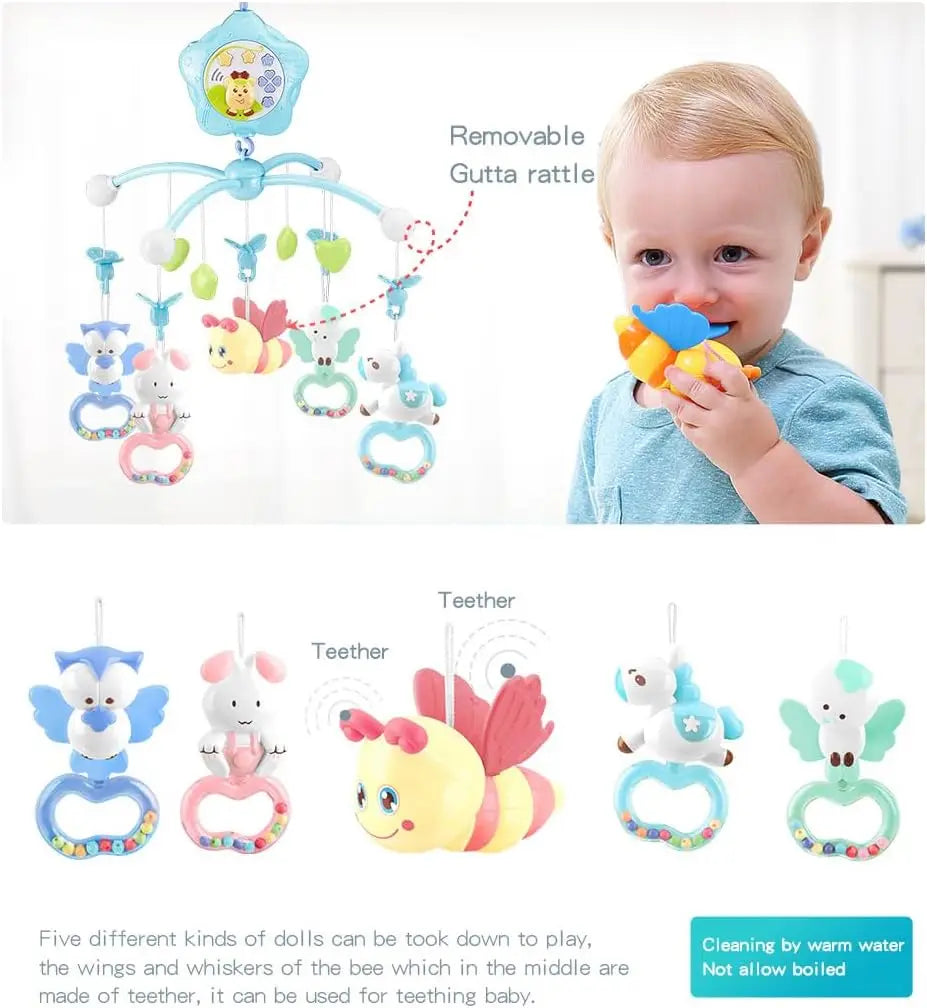 Musical Crib Mobile With Lights Remote Control Projection For Babies