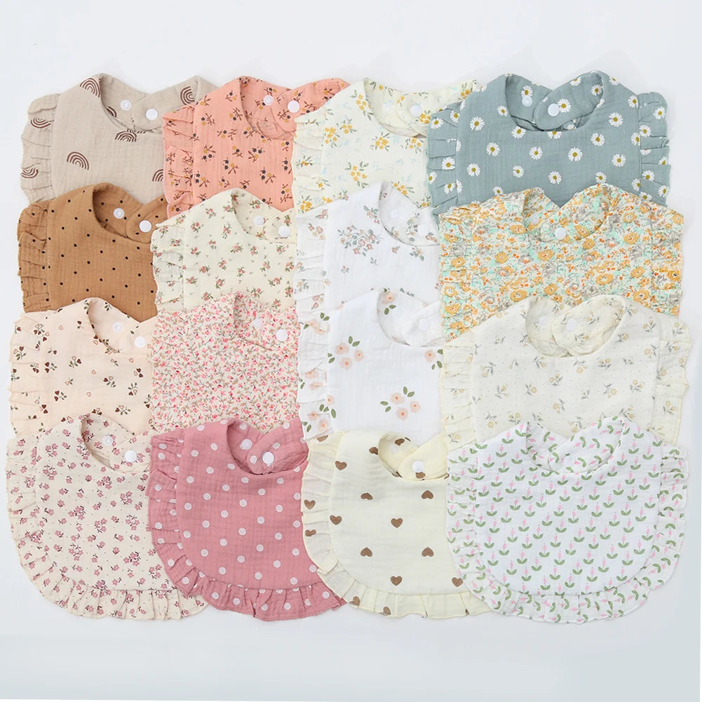 Flower Print Baby Bibs With Adjustable Snap Towel Burp Cloths