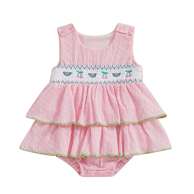 NONECN Infant Floral Sleeveless Romper Dress Ruffle Detail Bow Tie