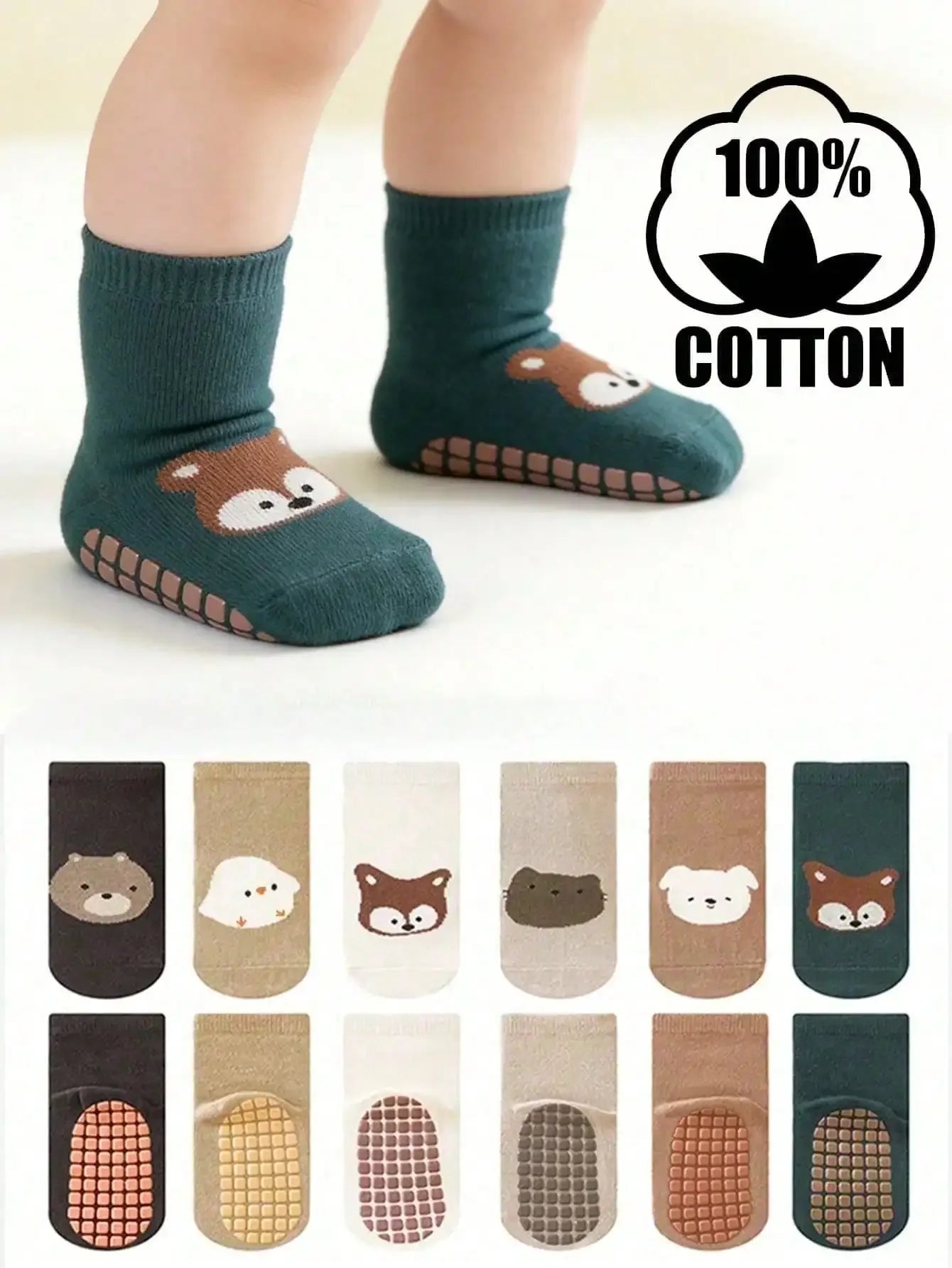 Cotton Newborn Baby Anti Slip Floor Socks With Silicone Grips