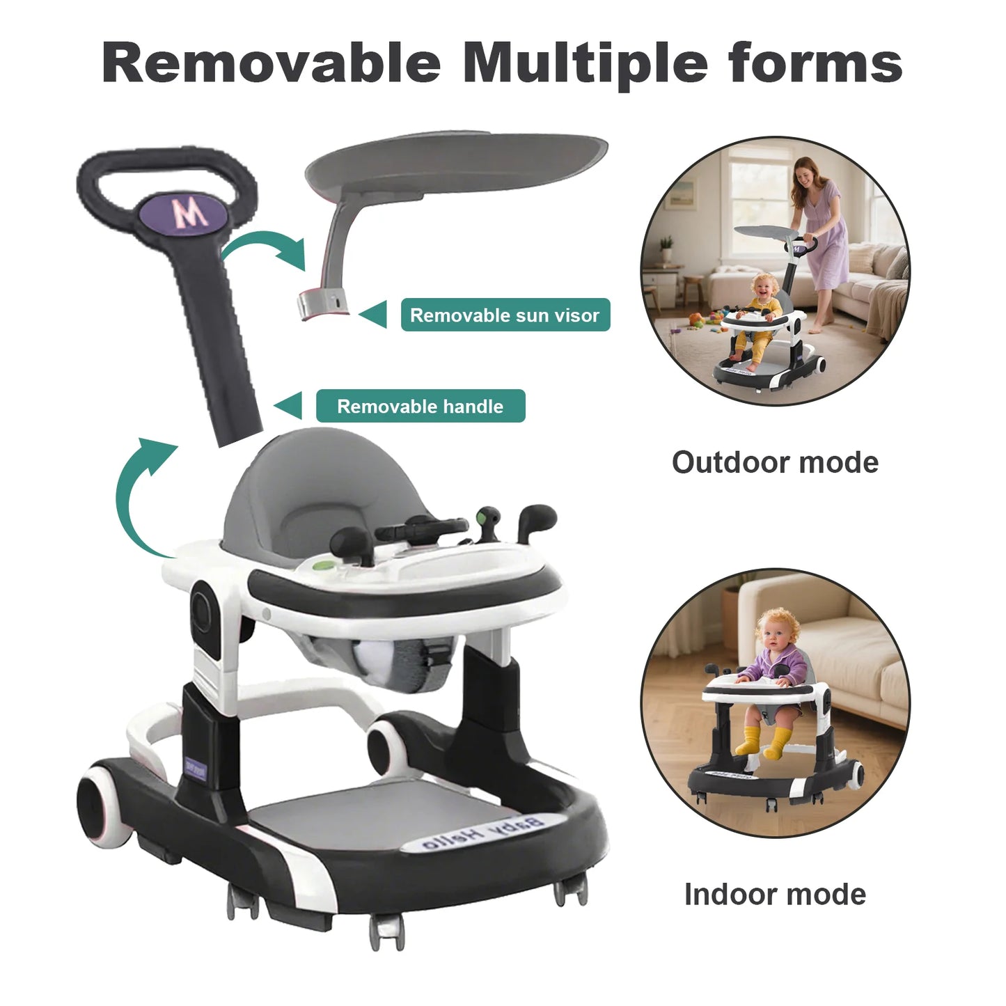 Multifunctional Baby Walker With Sunshade And Adjustable Seat