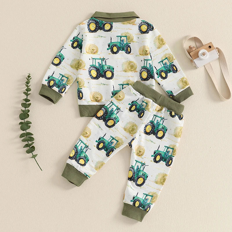 Pudcoco Dinosaur Print Two Piece Hooded Sweatshirt Set Toddler Boys