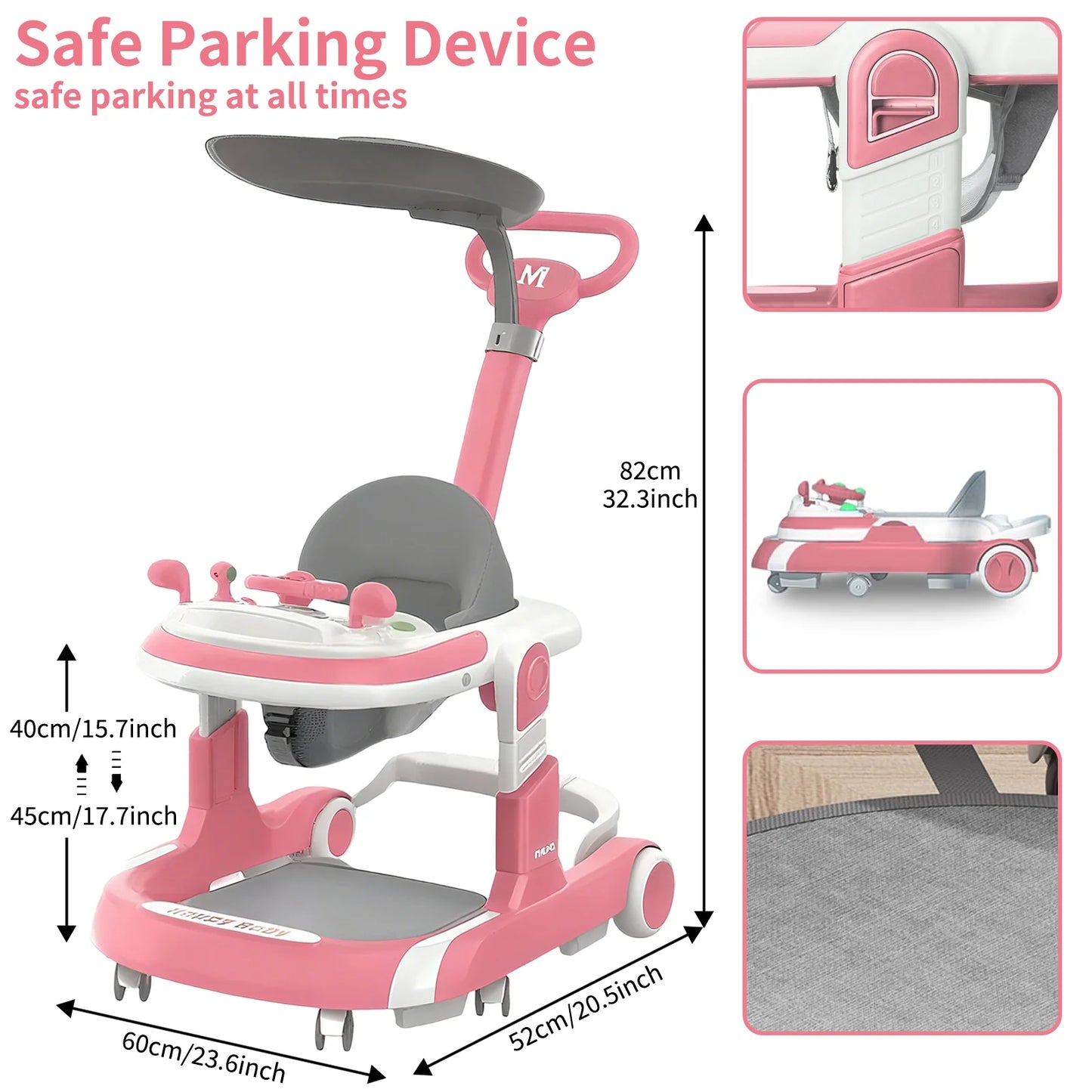 NONECN Multifunctional Baby Walker With Sunshade And Anti-Rollover Seat