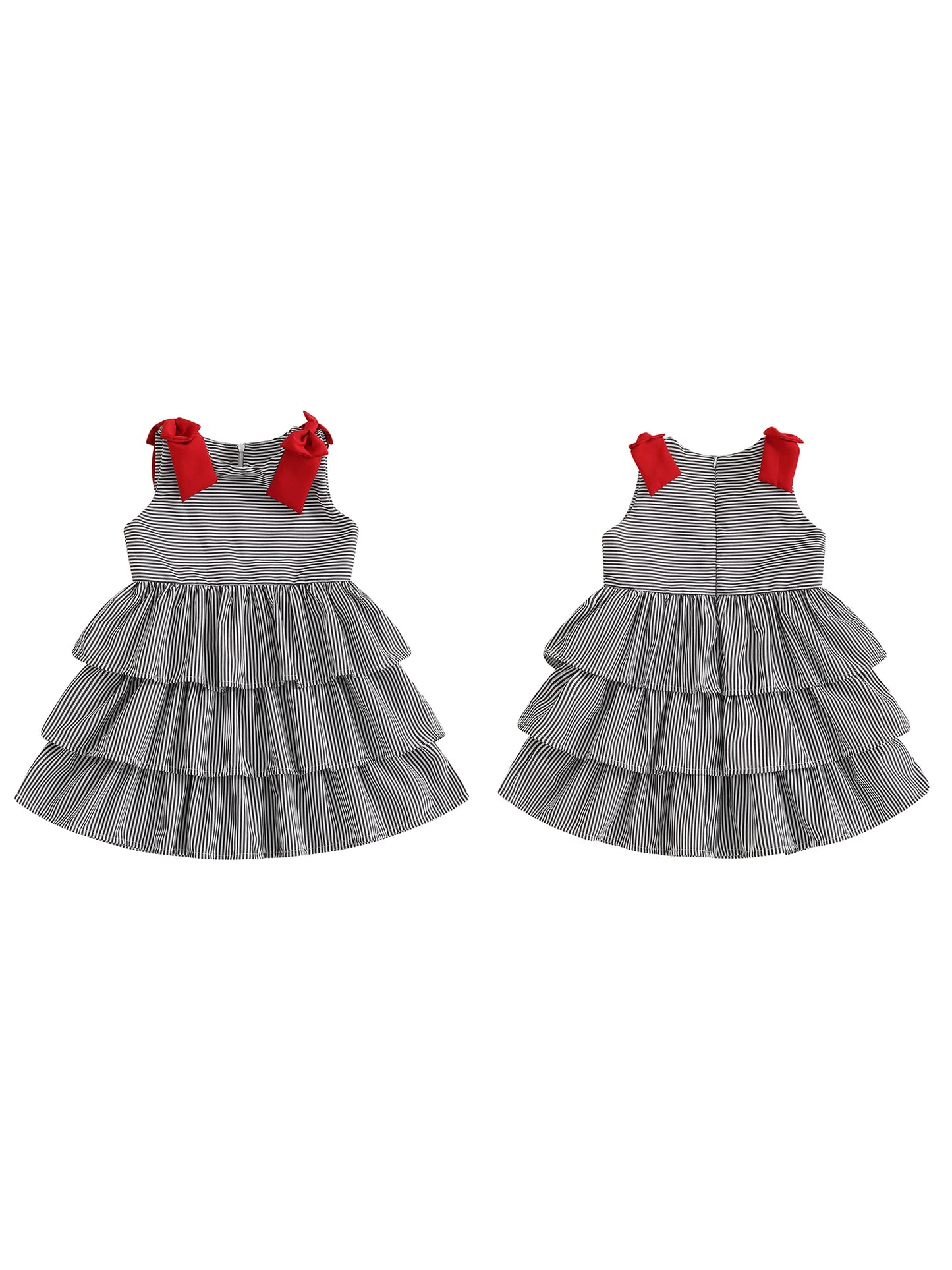 Toddler Sleeveless Striped A-Line Dress With Bowknot Detail