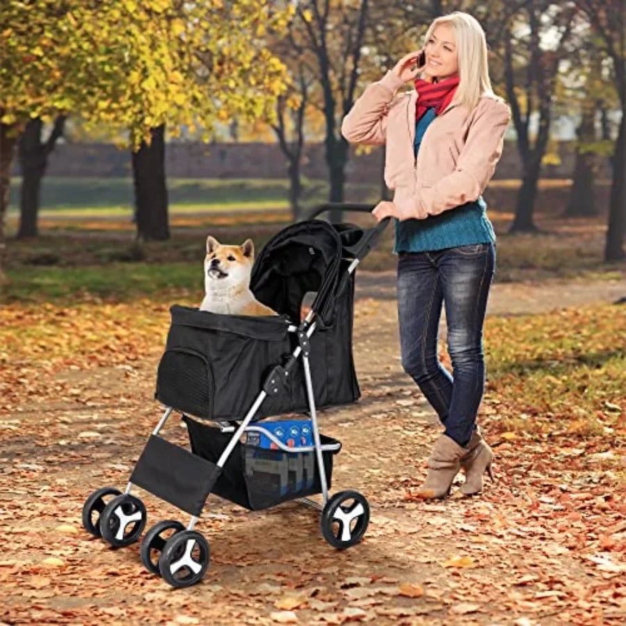 XMSJ Four Wheel Pet Stroller Foldable Carrier For Dogs Cats