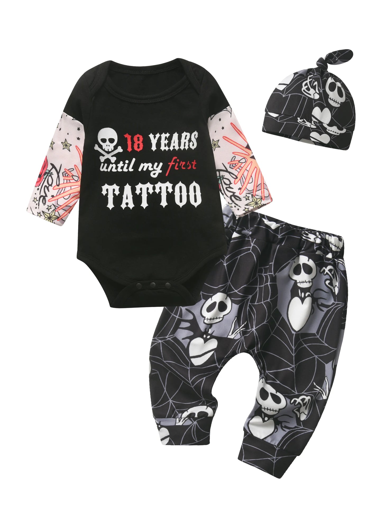 Newborn Boy Cotton Clothes Set Letter Print Romper Pant Hat