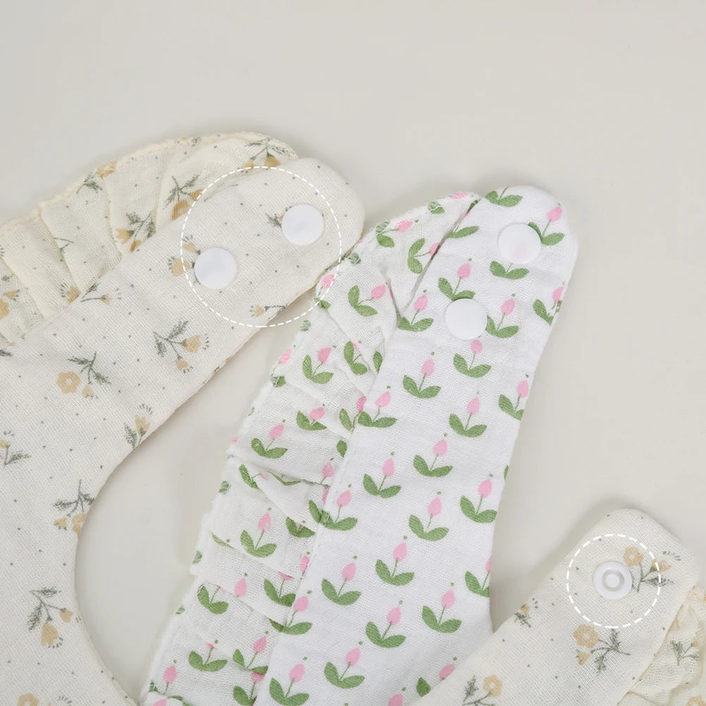 Flower Print Baby Bibs With Adjustable Snap Towel Burp Cloths