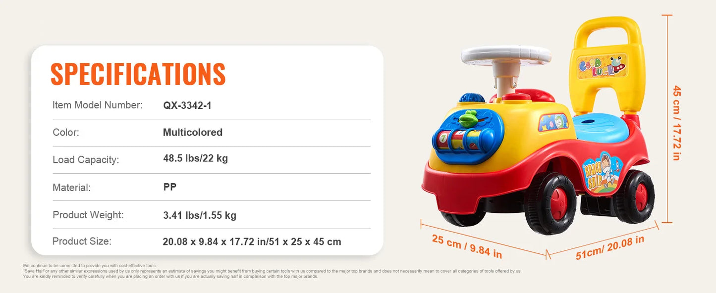 SucceBuy Toddler Ride On Push Car With Music Steering Wheel