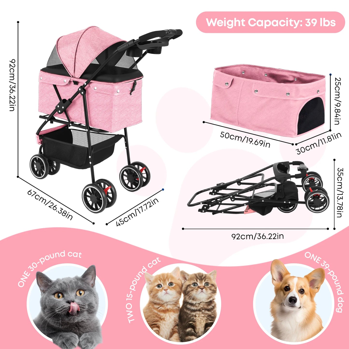 Chihuahua Portable Foldable Pet Stroller For Dogs And Cats