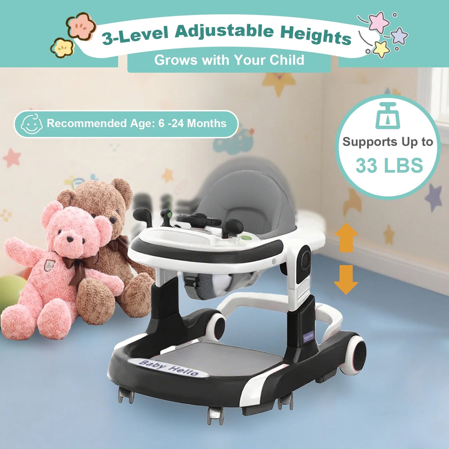 Multifunctional Baby Walker With Sunshade And Anti-Rollover Stroller