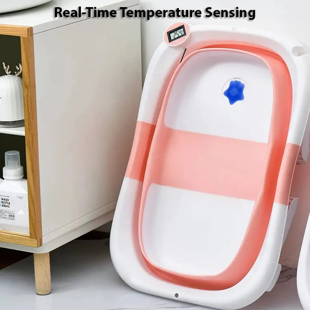Foldable Baby Bath Tub With Cushion And Thermometer For Toddlers
