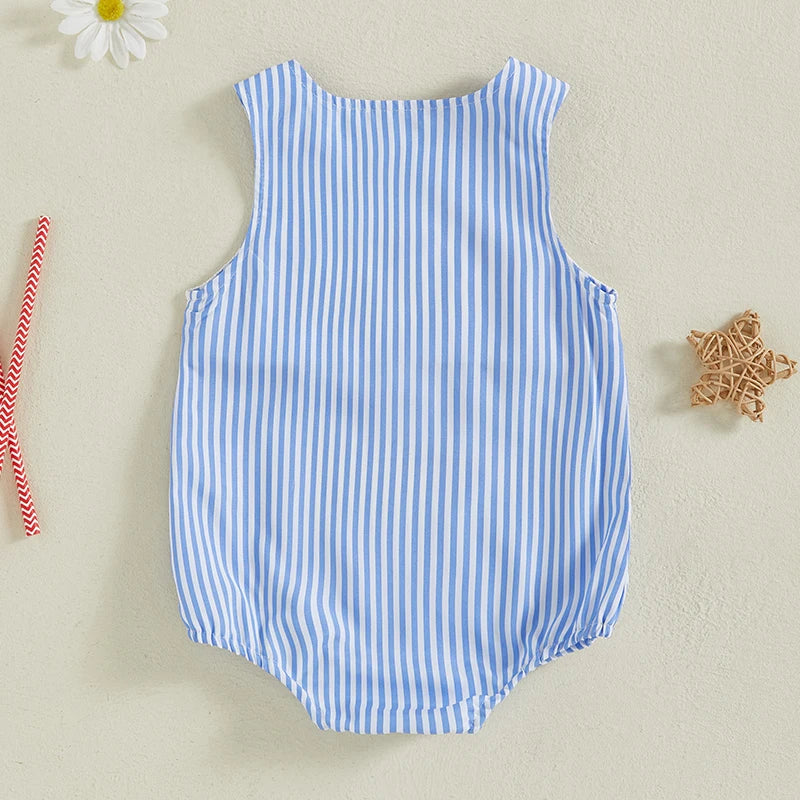 Infant Boy Independence Day Striped Romper USA Flag Embroidery