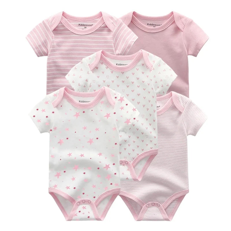 Kiddiezoom Summer 5 Piece Cartoon Bodysuits Set for Infants