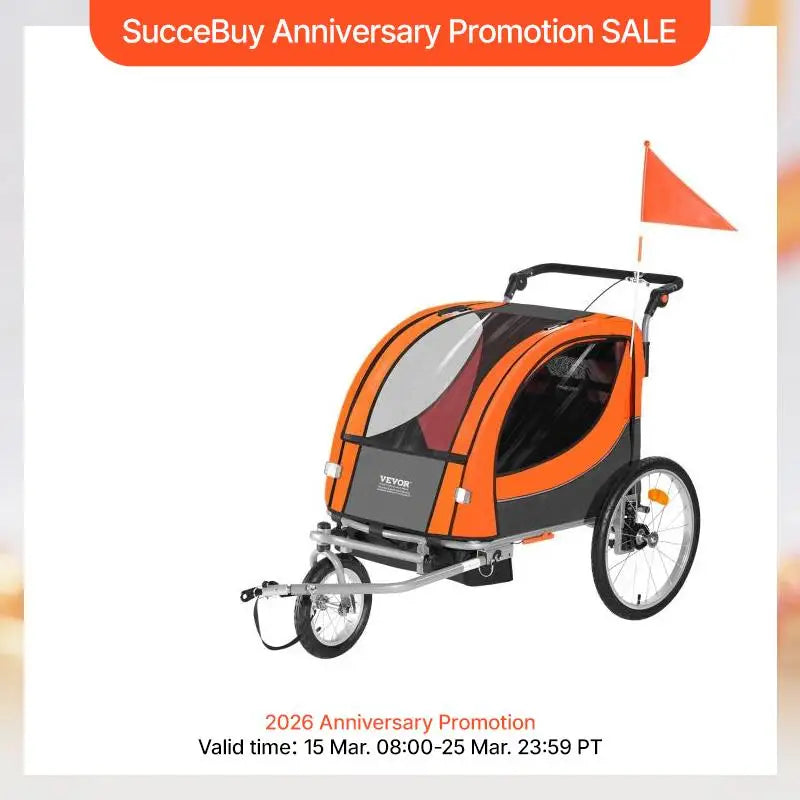 SucceBuy Dual Seat Child Bike Trailer Converts To Stroller