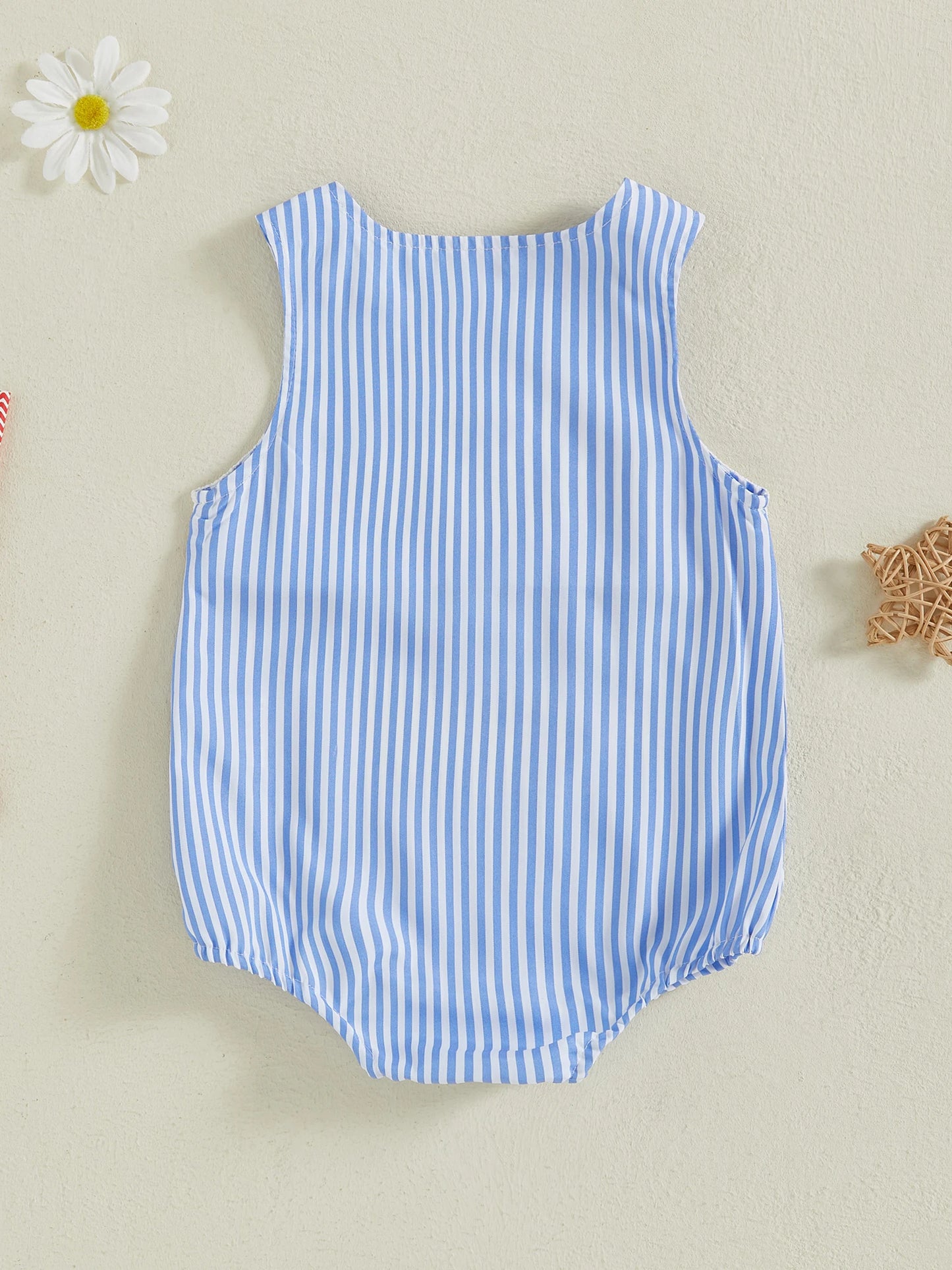 Infant Boy Independence Day Striped Romper USA Flag Embroidery