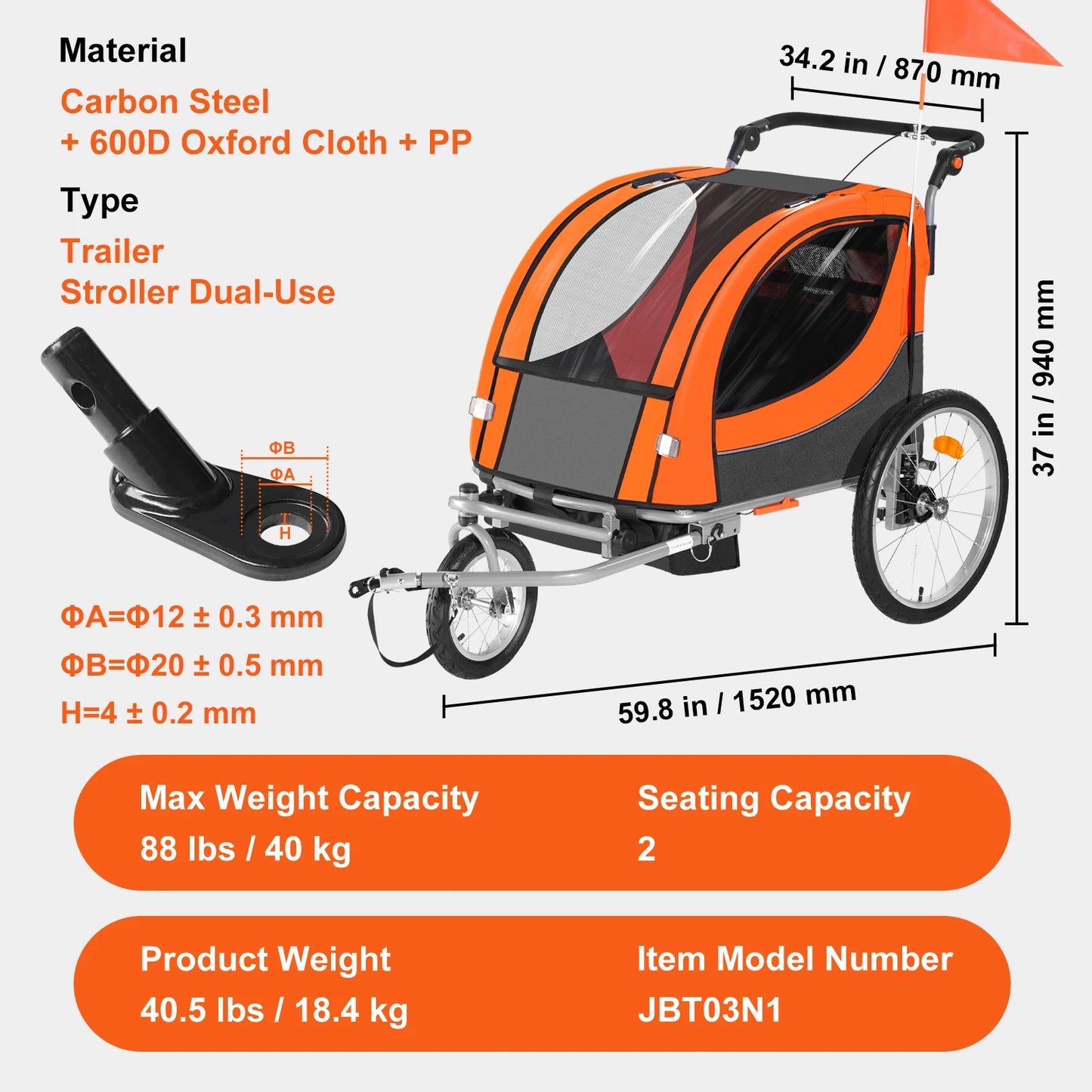 SucceBuy Dual Seat Child Bike Trailer Converts To Stroller