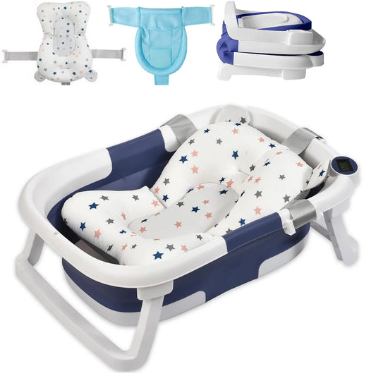 Foldable Baby Bath Tub With Cushion And Thermometer For Toddlers
