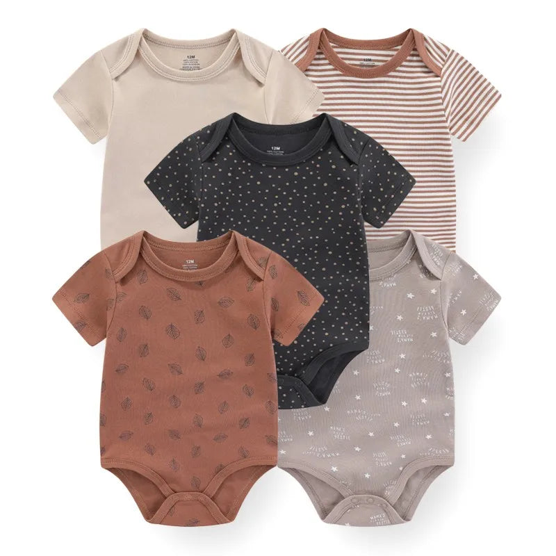 Kiddiezoom Summer 5 Piece Cartoon Bodysuits Set for Infants
