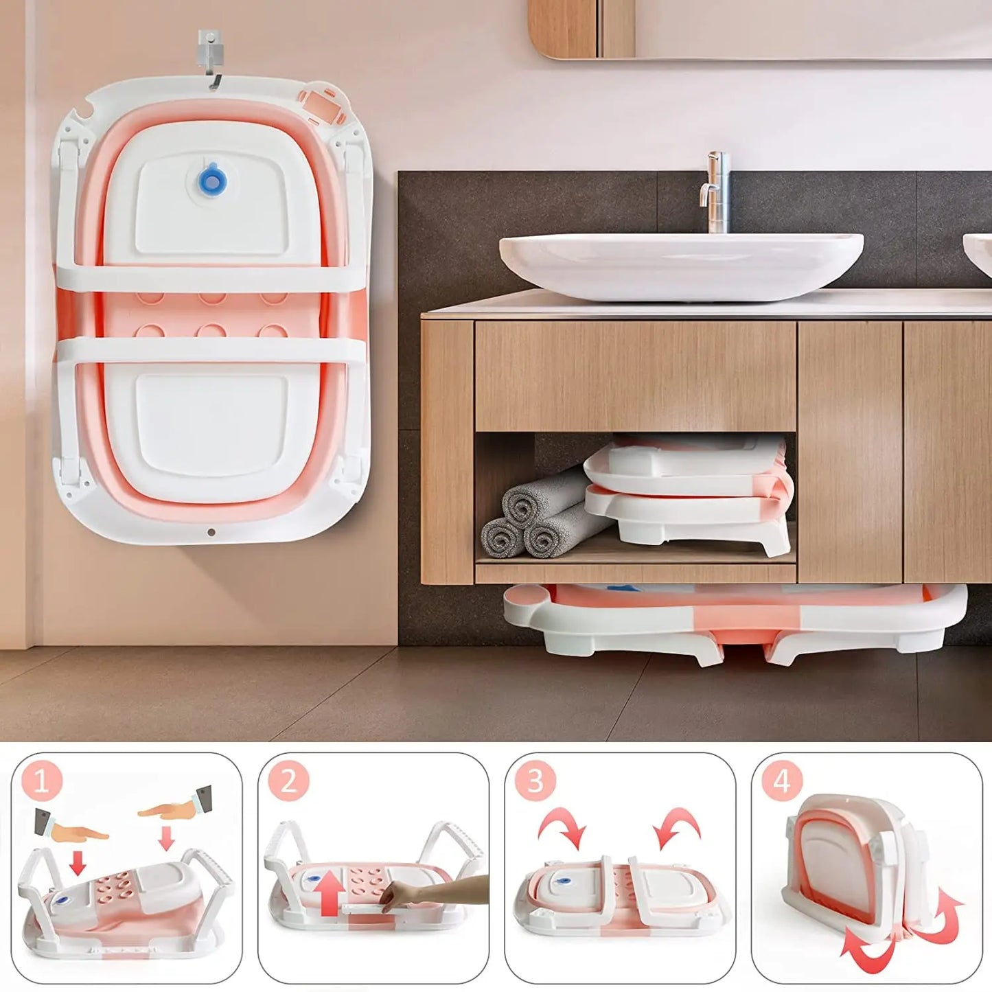 Foldable Baby Bath Tub With Cushion And Thermometer